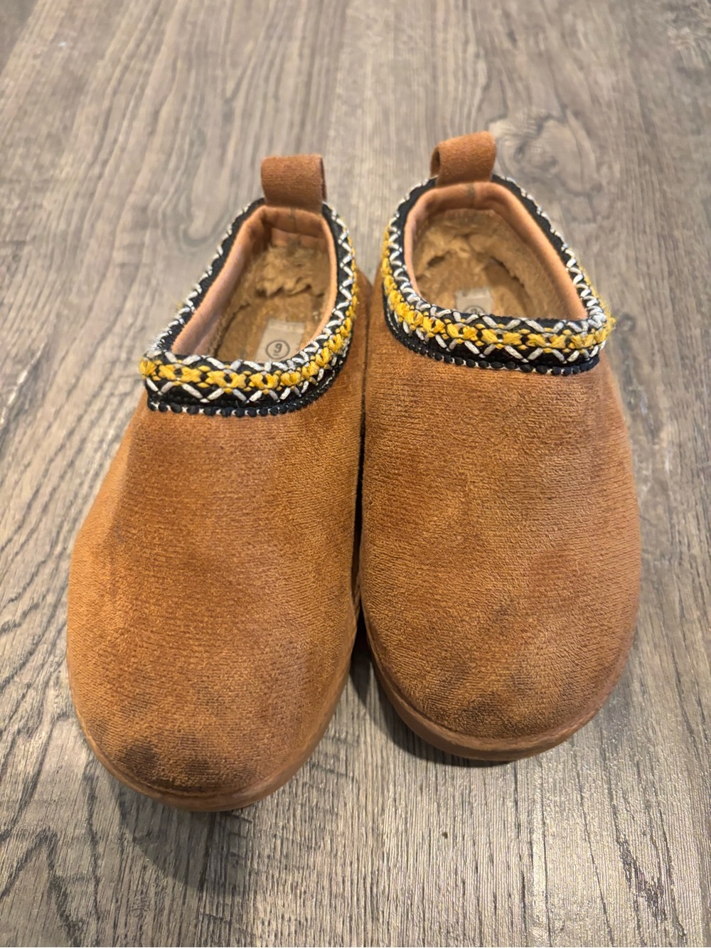 Kids Brown Slip-On Cozy Shoes with Decorative Trim